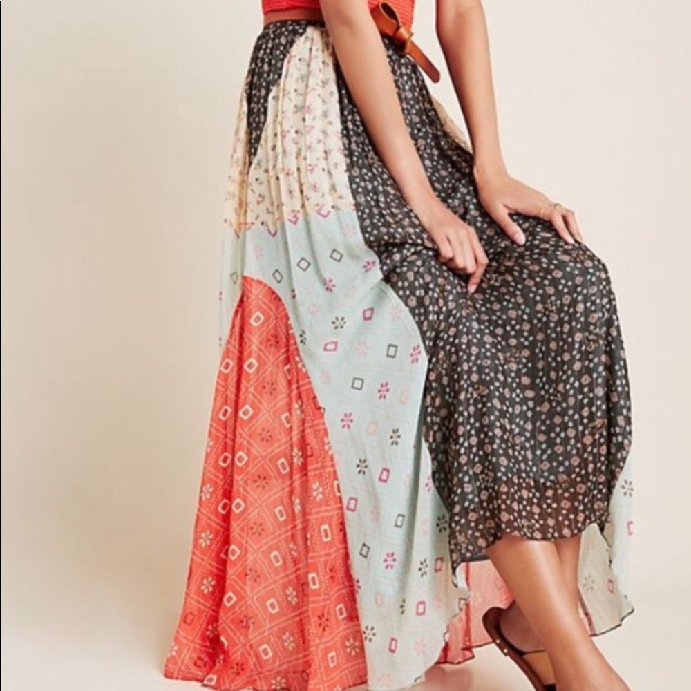 Anthropologie Margot Pleated Maxi Skirt verb beads